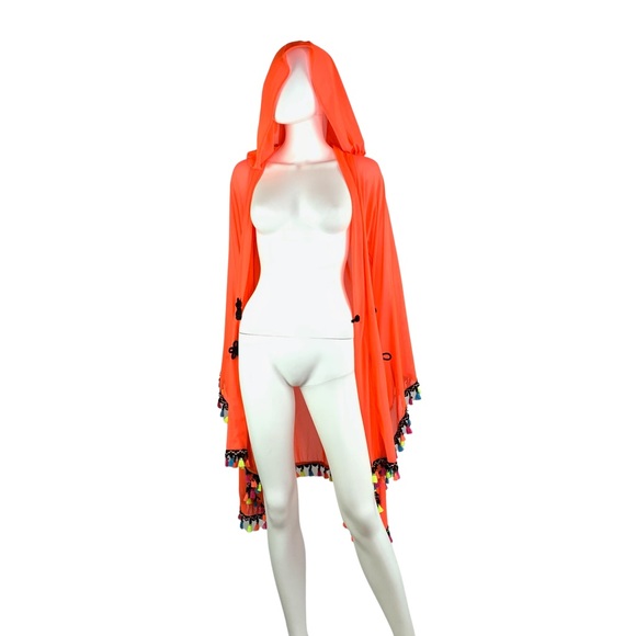Wassa Wear Fluorescent Orange Mesh Swimsuit Cover Up Tunic Robe Festival Rave - Picture 11 of 14